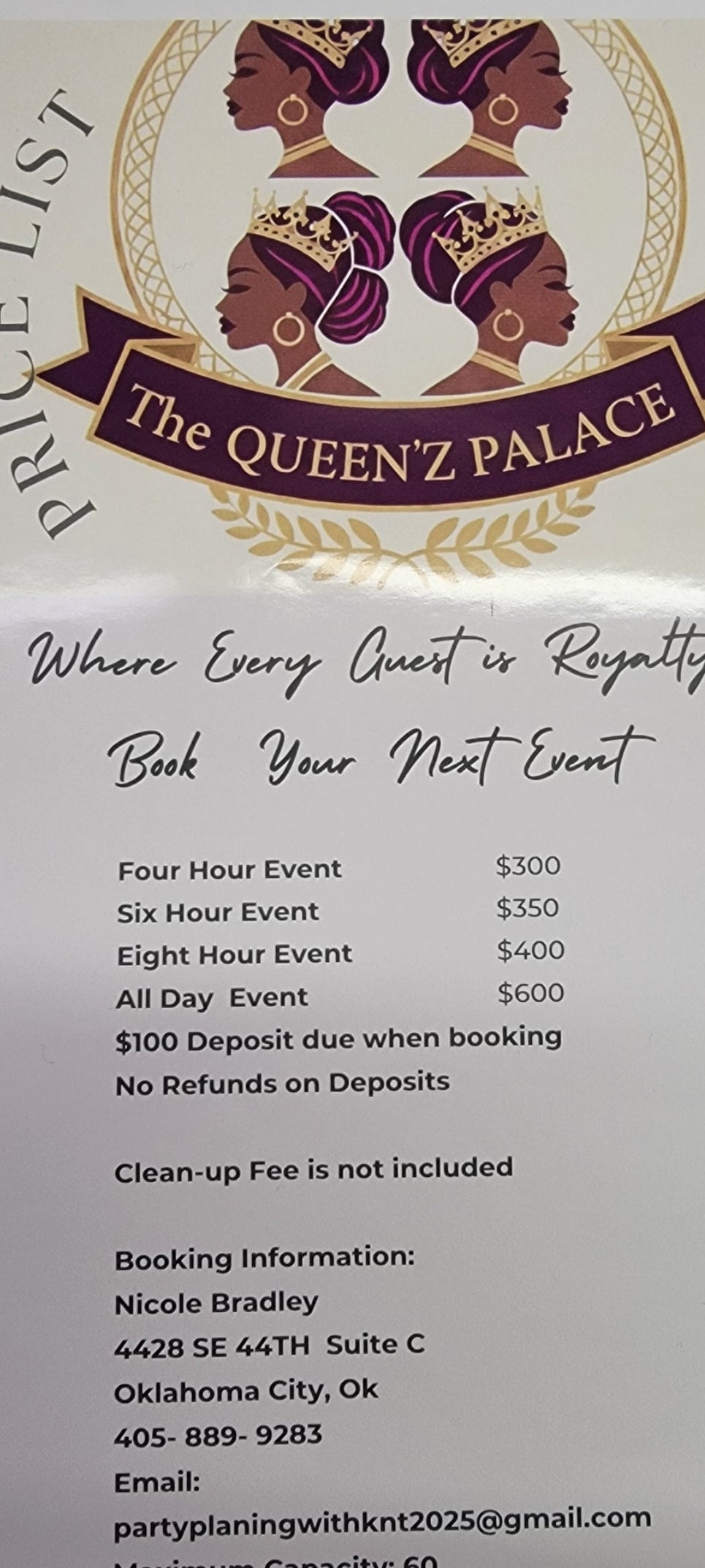 $100 Queenz Palace Deposit